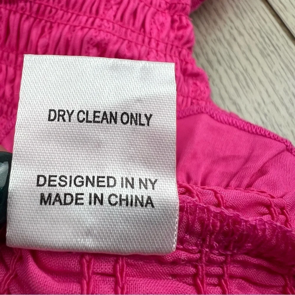 Katie J NYC Girl's Joanna Solid Stretch Ruffle Shoulder Top MED Neon Pink $70